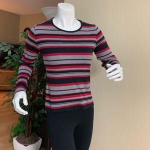 2/$20 Reitmans Black/Grey/Red Striped Top